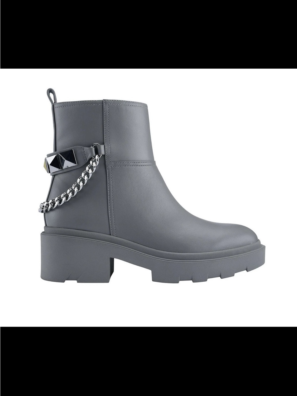 Marc Fisher Grey Chain-Trim Combat Ankle Boots